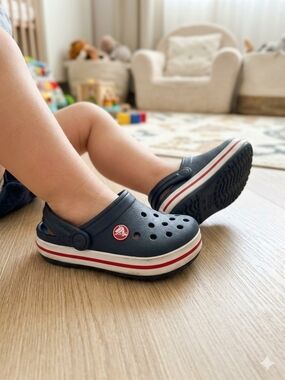 CROCS Navy Kids Clog with Red and White Stripe